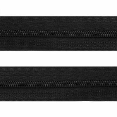 Рулонная молния с покрытием PVC спираль тип 3 (упак.270м) -черная с полосой СВО - купить в Дербенте. Цена: 12.74 руб.