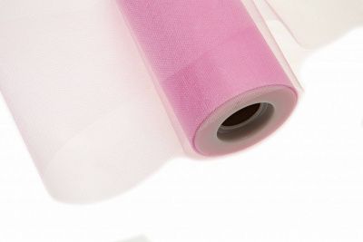 Фатин блестящий в шпульках 16-14, 12 гр/м2, шир. 15 см (в нам. 25+/-1 м), цвет розовый - купить в Дербенте. Цена: 108.61 руб.