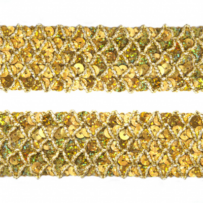 Тесьма с пайетками D16, шир. 35 мм/уп. 25+/-1 м, цвет золото - купить в Дербенте. Цена: 1 281.60 руб.