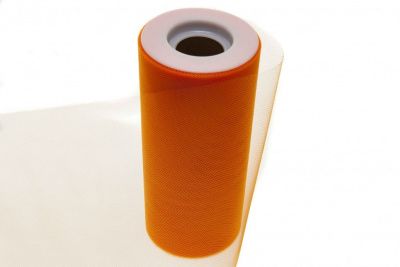 Фатин в шпульках 16-127, 10 гр/м2, шир. 15 см (в нам. 25+/-1 м), цвет оранжевый - купить в Дербенте. Цена: 100.69 руб.