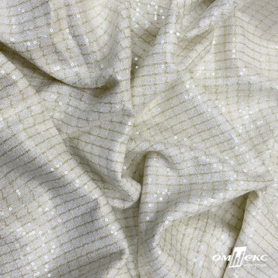 Ткань костюмная с пайетками, 100%полиэстр, 460+/-10 гр/м2, 150см #309 - цв. молочный - купить в Дербенте. Цена 1 203.93 руб.