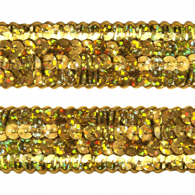 Тесьма с пайетками D16, шир. 20 мм/уп. 25+/-1 м, цвет золото - купить в Дербенте. Цена: 778.19 руб.
